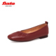 Bata浅口单鞋女春春季商场新款舒适通勤羊皮软底奶奶鞋AFZ28CQ2