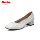 Bata奶奶鞋女单商场春季新款百搭羊皮中粗跟软底浅口鞋AMK02CQ2