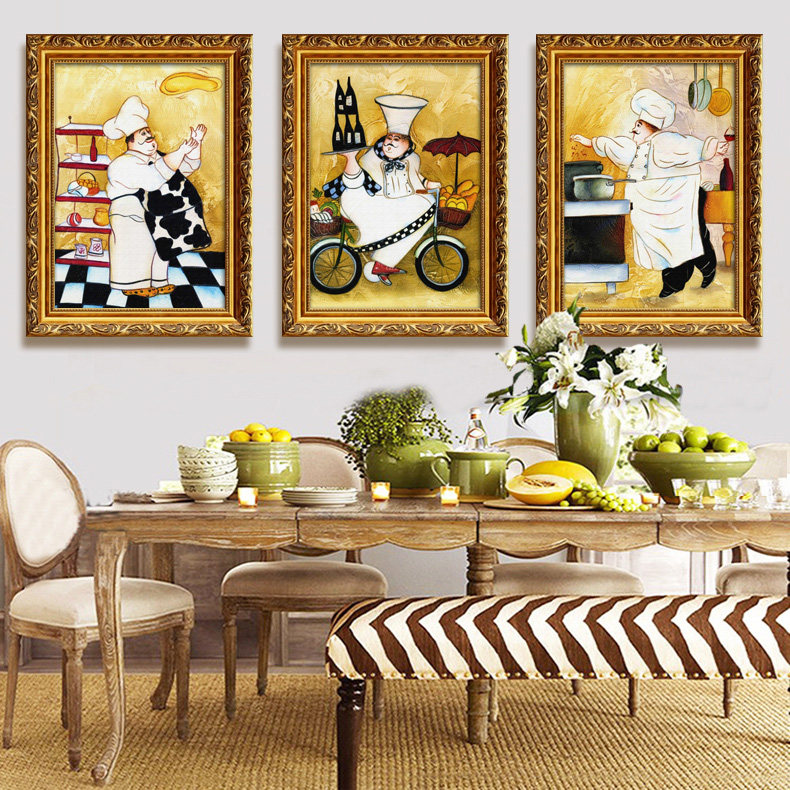 欧式个性厨师餐厅装饰画油画蛋糕店面包房墙壁画饭店组合有框挂画