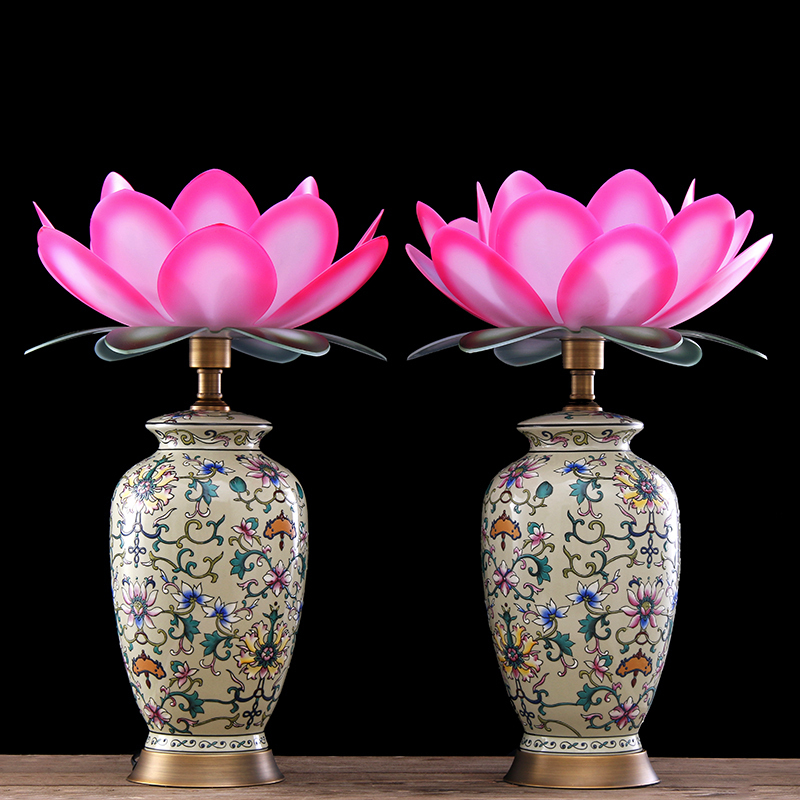 插电花瓶式吉祥莲花灯led七彩佛供灯家用供佛灯彩绘荷花灯长明灯