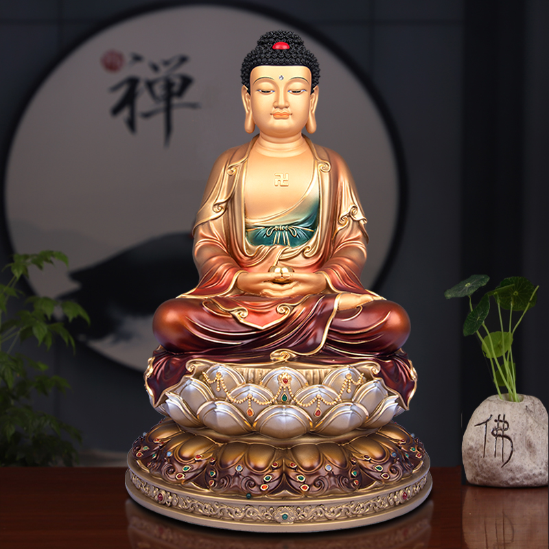 台湾纯铜释迦牟尼佛佛像如来佛像三宝佛铜雕阿弥陀佛铜彩绘药师佛
