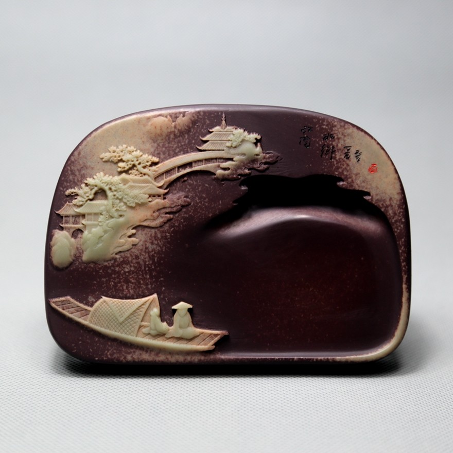 许亚祥作品 大好江南 紫袍玉带 中国砚台 如意砚堂歙砚艺术