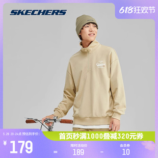 Skechers斯凯奇新品男款POLO领半拉链卫衣宽松落肩休闲运动上衣