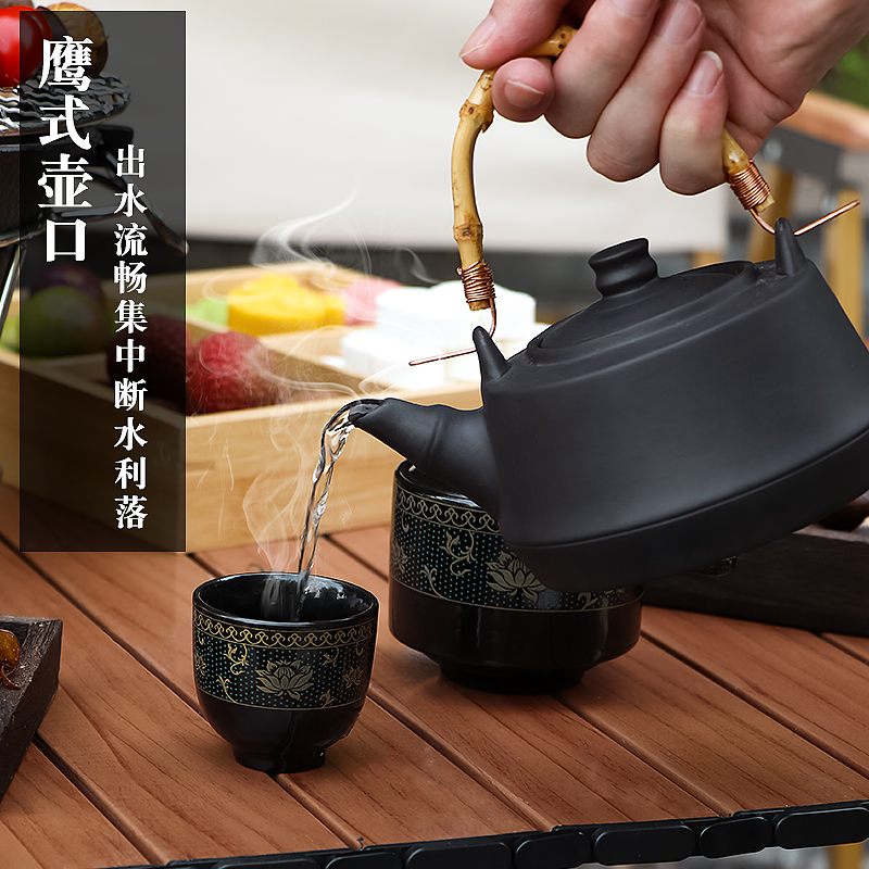 春游户外围炉煮茶罐罐煮茶器具提梁养生壶明火紫砂煮茶炉手提茶壶