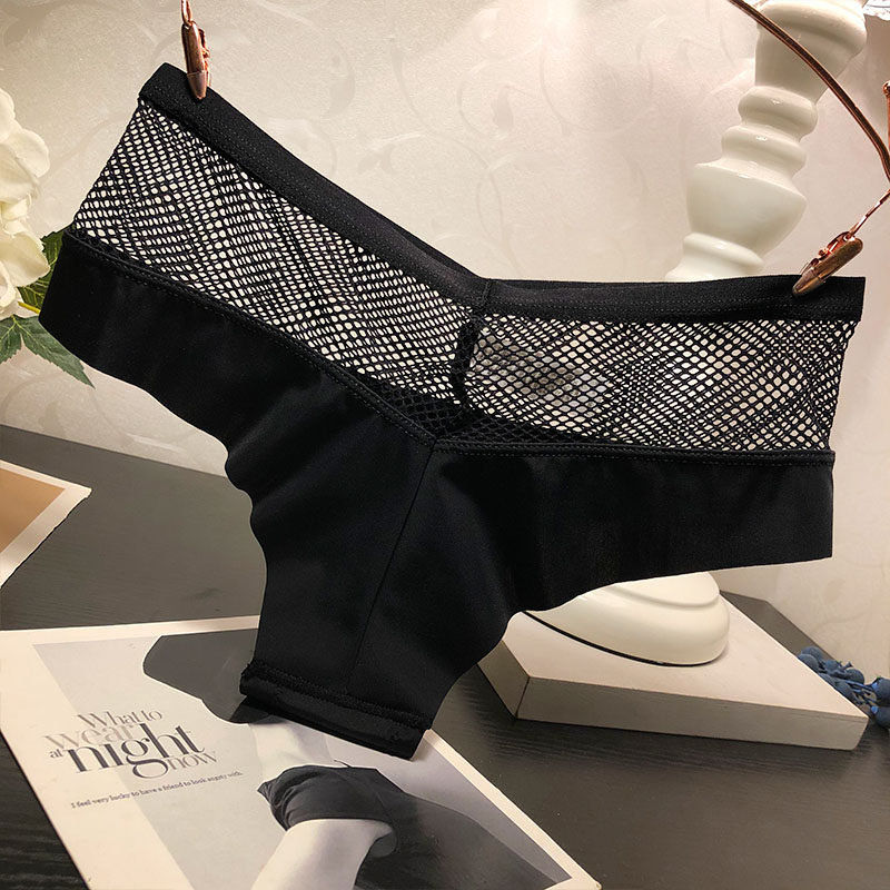 欧美渔网破洞网面内裤女士性感蕾丝冰丝比基尼低腰丁字裤t裤无痕
