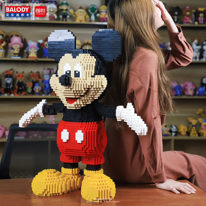 米老鼠小颗粒积木米奇女孩拼装玩具成年立体高难度巨大型拼图摆件