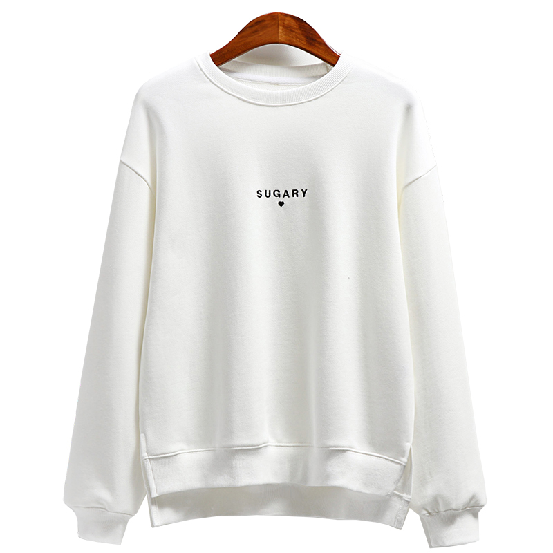 圆领白色卫衣女宽松