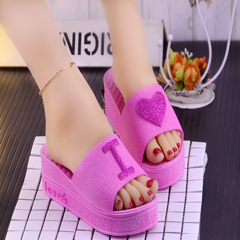 summer new pattern Korean Edition fashion heart-shaped Trifle with Slope with sandals and slippers The thickness of the bottom High-heeled sandals Peep-toein the Women's Shoes, slipper, Word tow category - from Buy2taobao.com to provide professional Taobao agent buy service