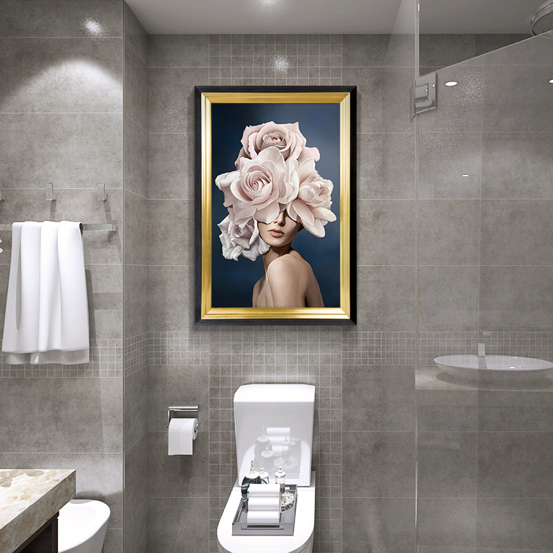 现代简欧花卉艺术美女壁画轻奢防水装饰画卫生间浴室免钉粘贴挂画