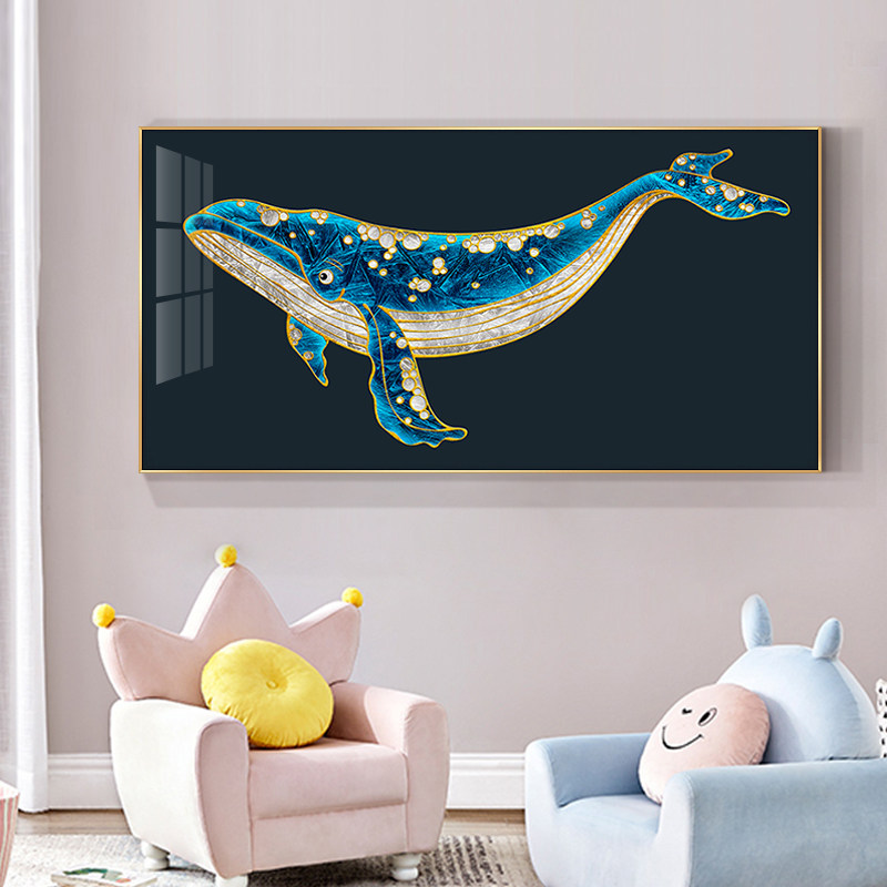 现代简约客厅鲸鱼装饰画梦幻轻奢儿童房男孩女孩卧室卡通床头画