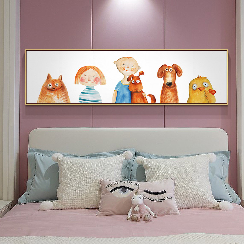 儿童房卧室床头装饰画温馨男孩女孩创意卡通动物房间背景墙面挂画