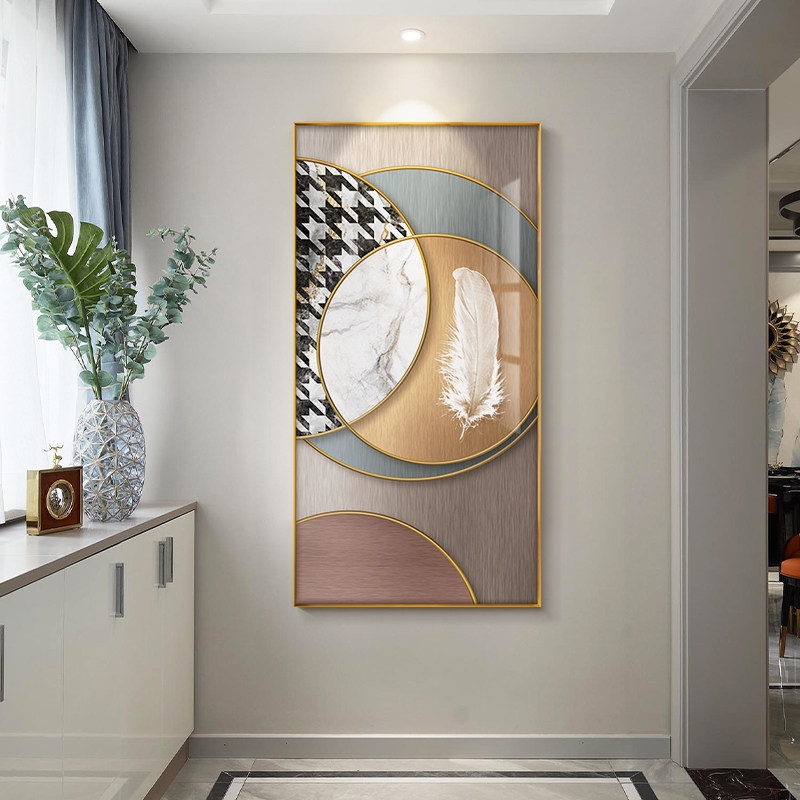 现代轻奢入户玄关晶瓷装饰画抽象艺术正对大门壁画走道抽象艺术挂