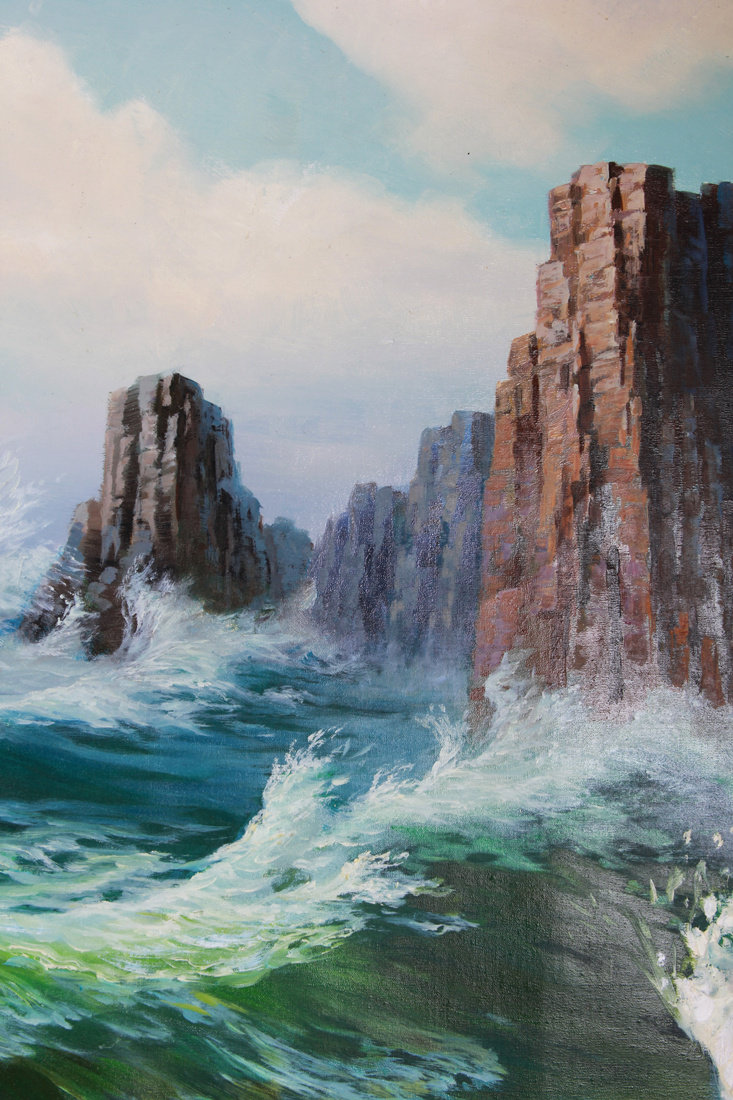 金光哲 《丛石的波浪》朝鲜名家油画