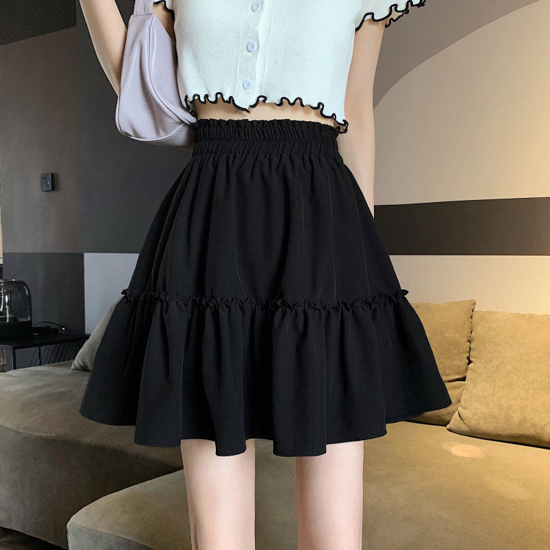 大码蛋糕裙短裙女夏韩版松紧腰蓬蓬裙百褶裙高腰半身裙泡泡花苞裙