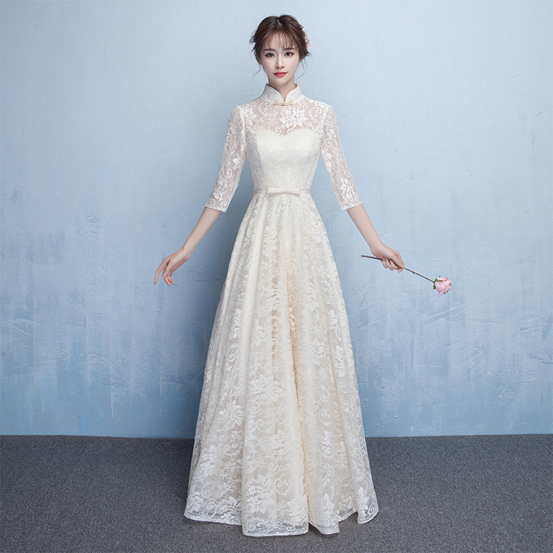 宴会晚礼服2020新款秋冬中国风长袖长款伴娘服年会礼服女中式旗袍|ruв категории Женская одежда, Cвадебные платья, платье/вечернее платье - от Buy2taobao.com для оказания профессиональной услуги покупки агента Taobao