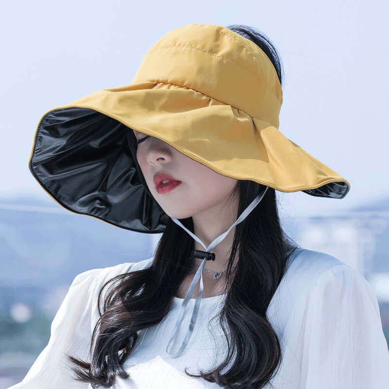 防晒帽子女夏天黑胶空顶大檐夏季可折叠太阳薄款夏遮脸渔夫遮阳帽