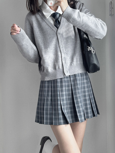 【潘特维拉】江崎学院短开衫针织衫灰色纯色上衣设计感小众毛衣女