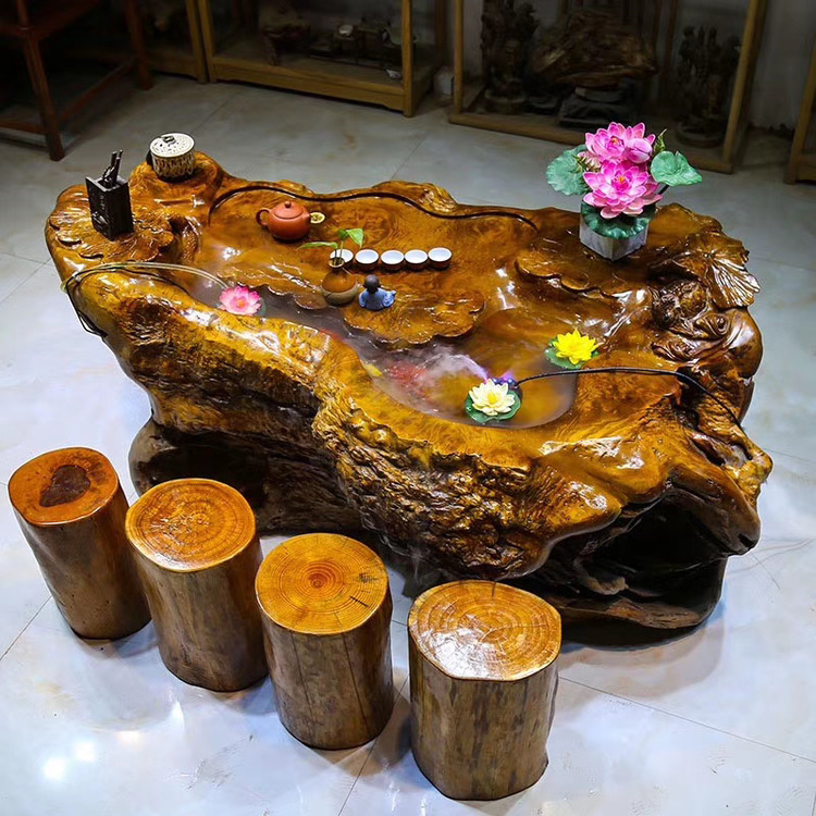 黄金樟整体无拼接根雕流水茶几实木茶桌树根木雕原木茶台手工雕刻
