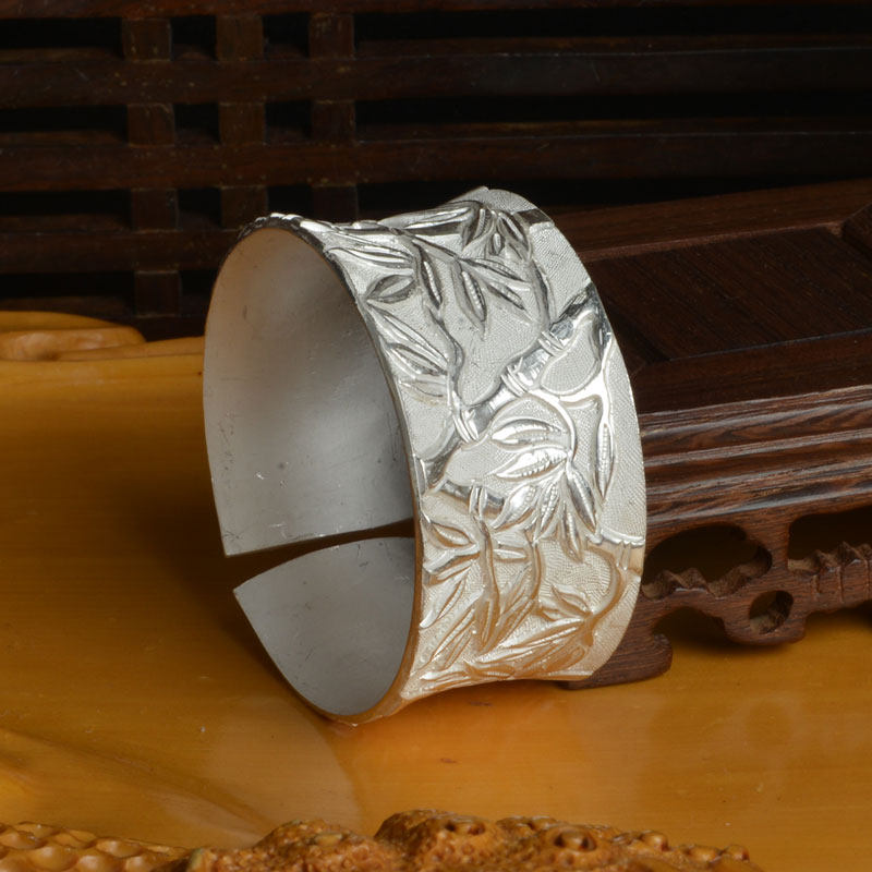 【双十二】寸发标大师 亲制《咏竹》雪花银手镯 143克 买就送