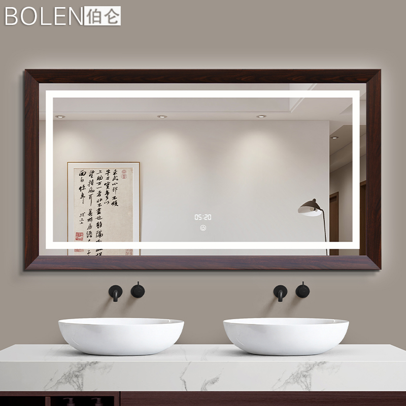 BOLEN新中式LED带灯智能浴室镜壁挂墙卫生间镜子洗手间防雾卫浴镜
