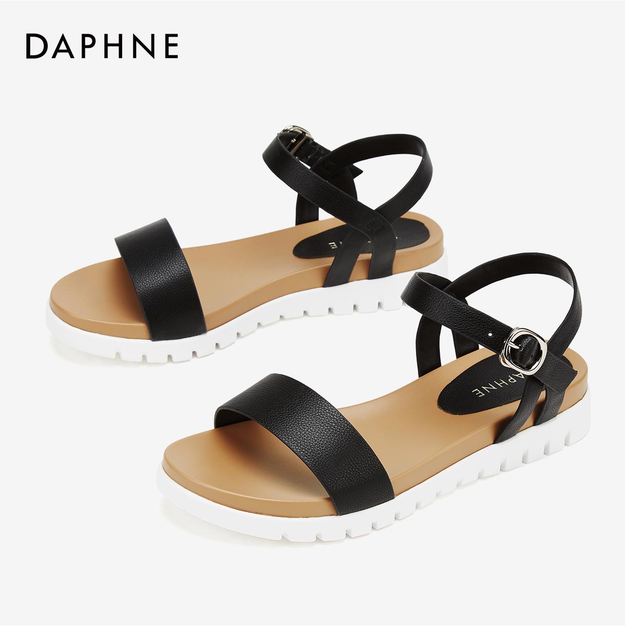 daphne/达芙妮正品夏季女鞋舒适厚底中跟一字扣带休闲百搭女凉鞋