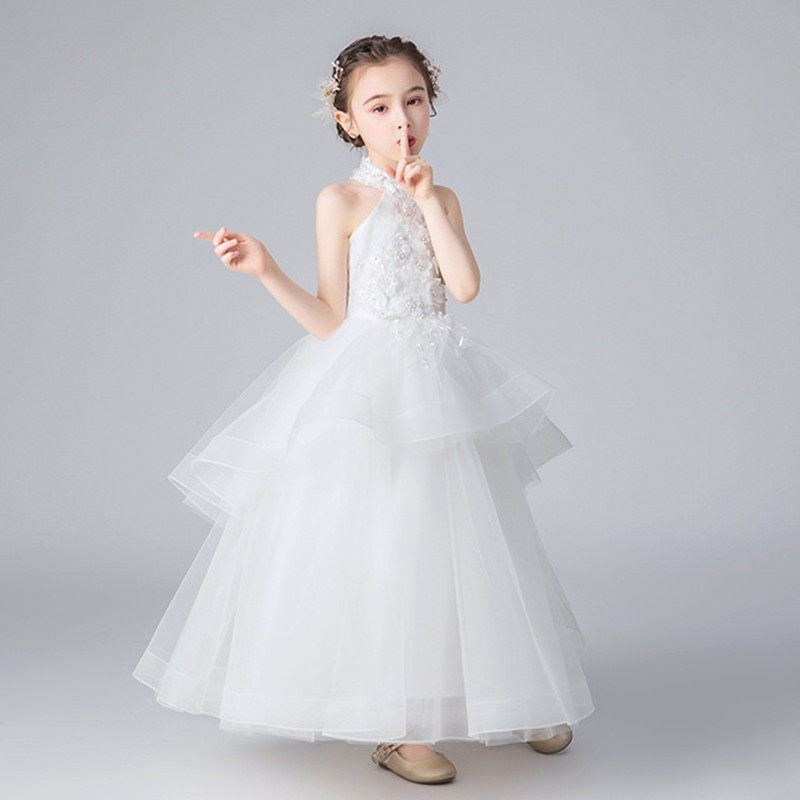 十岁小女孩生日白色晚礼服2020夏天新品儿童高端公主裙钢琴演出服