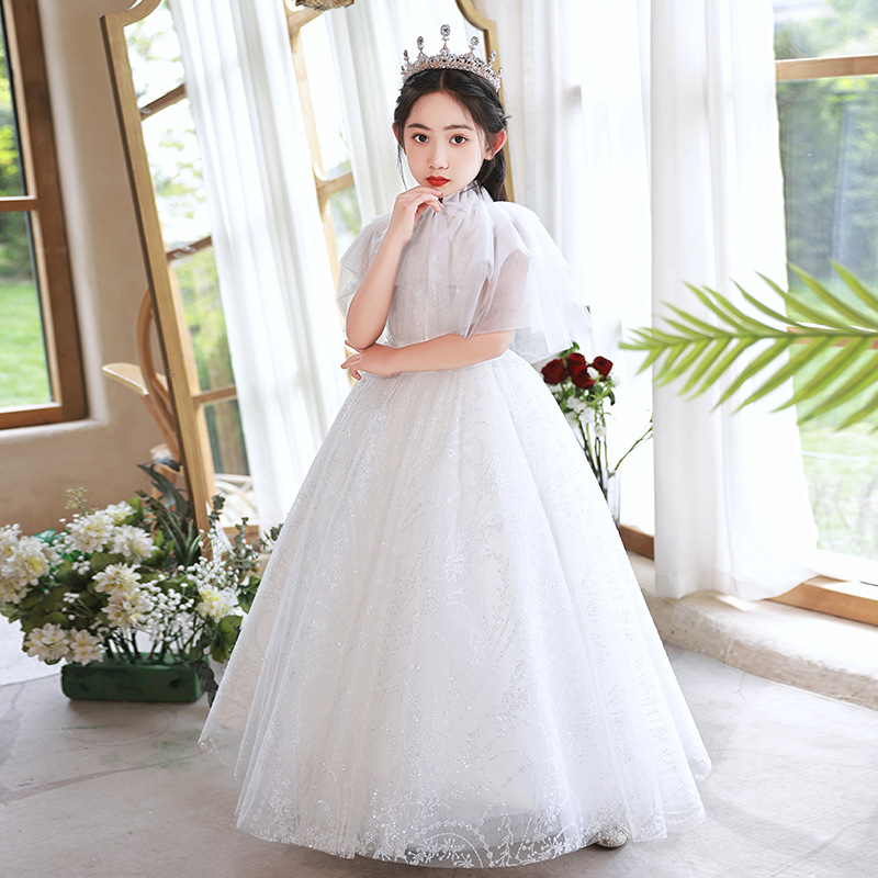 女孩十二岁生日成长公主裙披肩儿童播音主持礼服钢琴唱歌艺考比赛