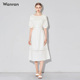 夏装2021新款时尚女装修身中长裙气质收腰显瘦中长款白连衣裙裙子