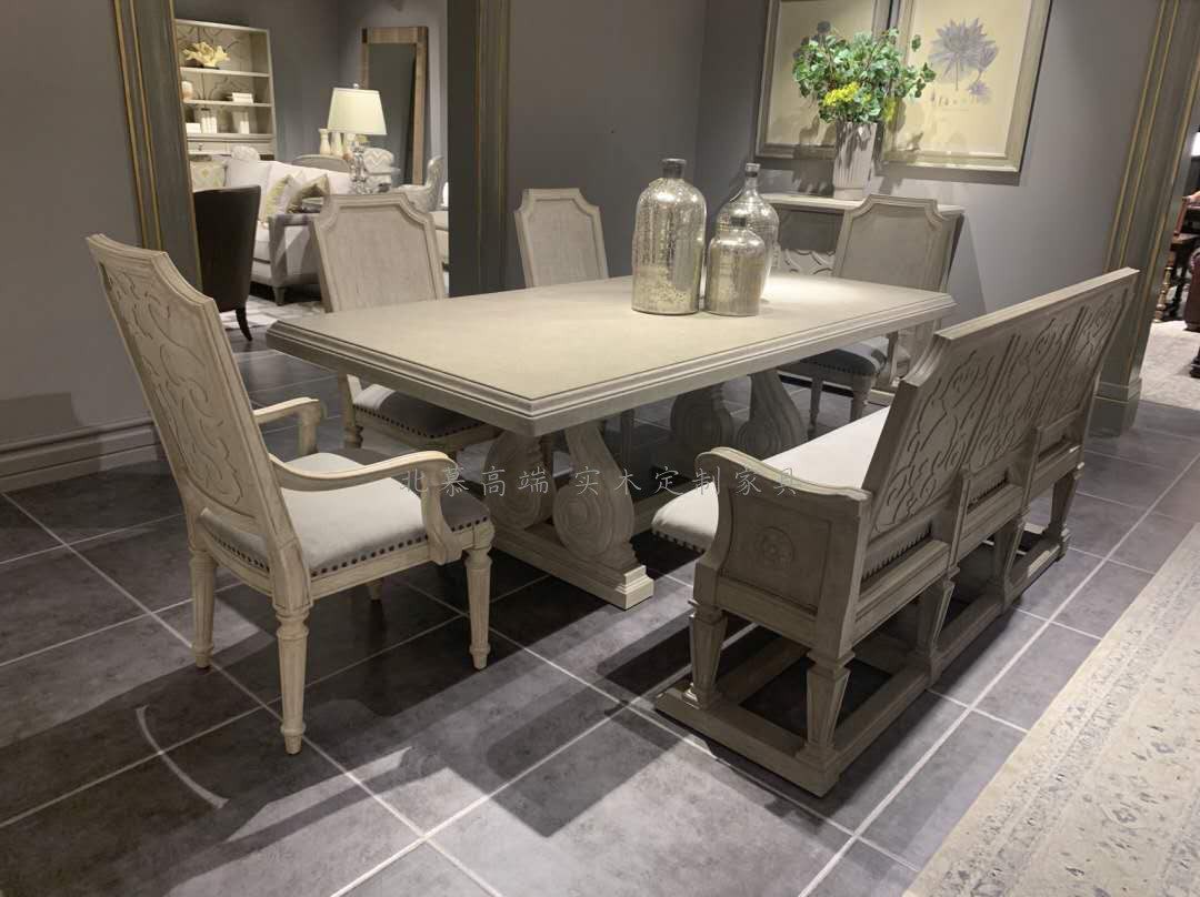 art美家美克建筑复兴餐桌美式乡村实木雕刻可拉伸加长高端轻奢
