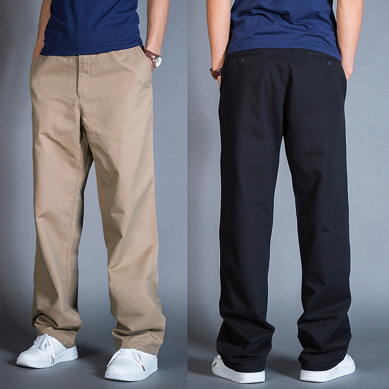 休闲裤男宽松直筒大码裤子男秋季厚款男裤加肥加大工装裤纯棉长裤