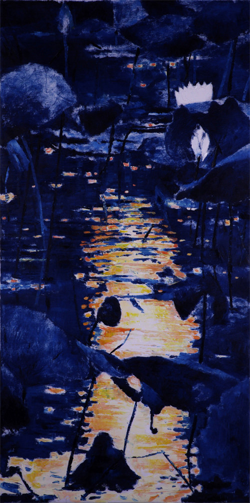 油画 柳仲庸《荷塘夜色》120cm*60cm