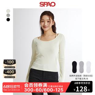 SPAO韩国同款2024年夏季新款女士时尚修身长袖圆领T恤SPLWE23G99