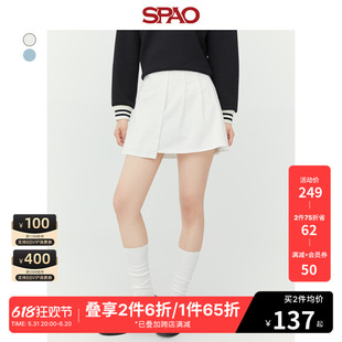 SPAO女士半身裙春季新款短款不规则牛仔百褶短裙SPWJD23S20