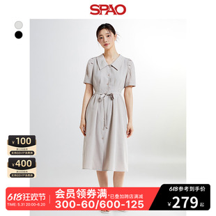 SPAO韩国同款2024年夏季新款女士时尚泡泡袖排扣连衣裙SPOWE25W02