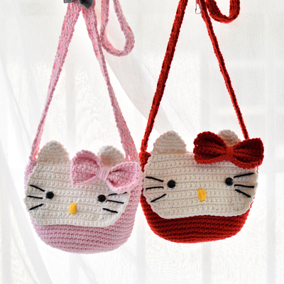 kt猫屁屁包手工编织包包斜挎包钩针毛线diy手工材料包毛线玩偶