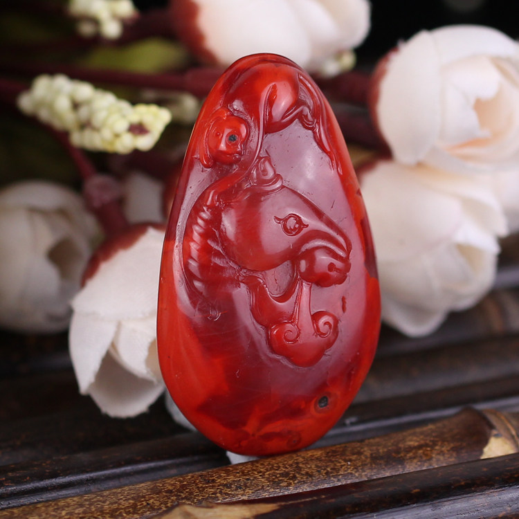 顶级天然南红玛瑙生肖马挂件 26.53g 【稀石之宝】