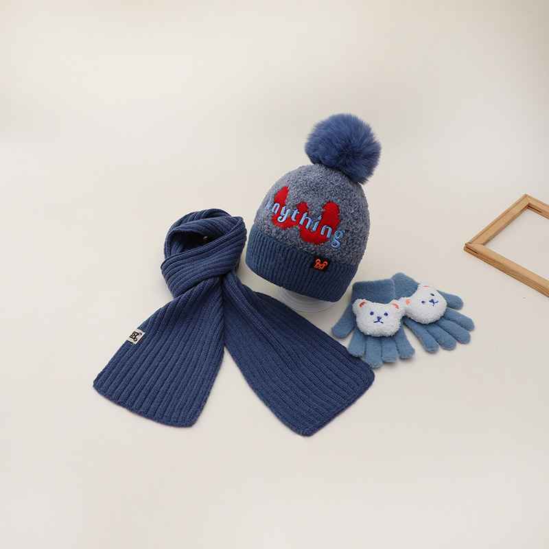 韩版儿童帽子秋冬女孩毛线帽男孩针织帽中大童刺绣帽子围巾两件套