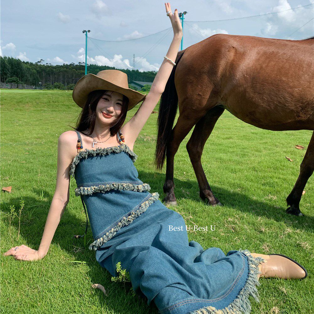 吊带裙牛仔背带裙女
