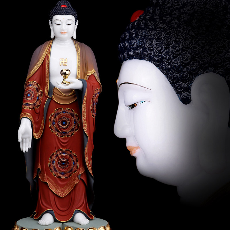 西方三圣摆件汉白玉彩绘阿弥陀佛观音菩萨佛像站像供奉家用如来佛