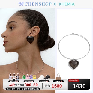 KHEMIA时尚潮流黑色檀木爱心吊坠项链小众百搭CHENSHOP设计师品牌