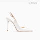 hltino2024夏季新款白色一字带软皮高跟鞋女细跟法式包头凉鞋大码