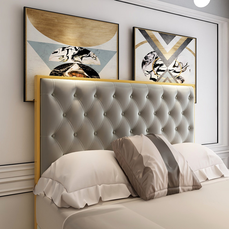 美式拉扣金属床头靠背软包板奢华床头板1.8米布艺皮艺床定制包邮