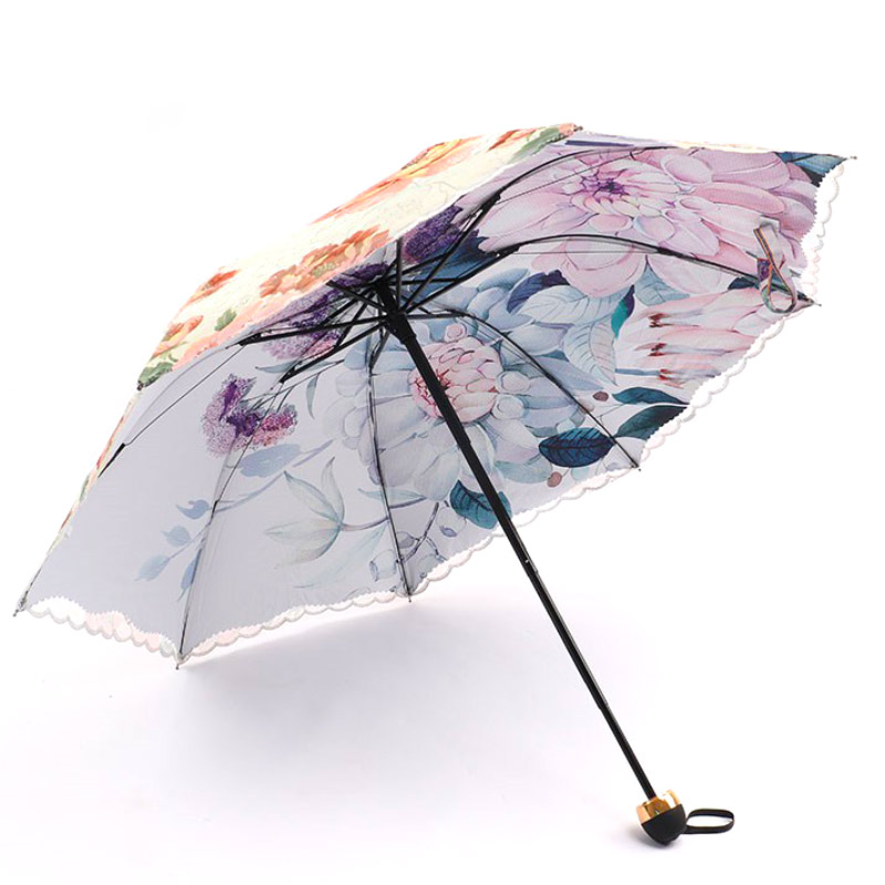 蕾丝边太阳伞超强防晒防紫外线双层折叠女晴雨两用刺绣遮阳伞女士