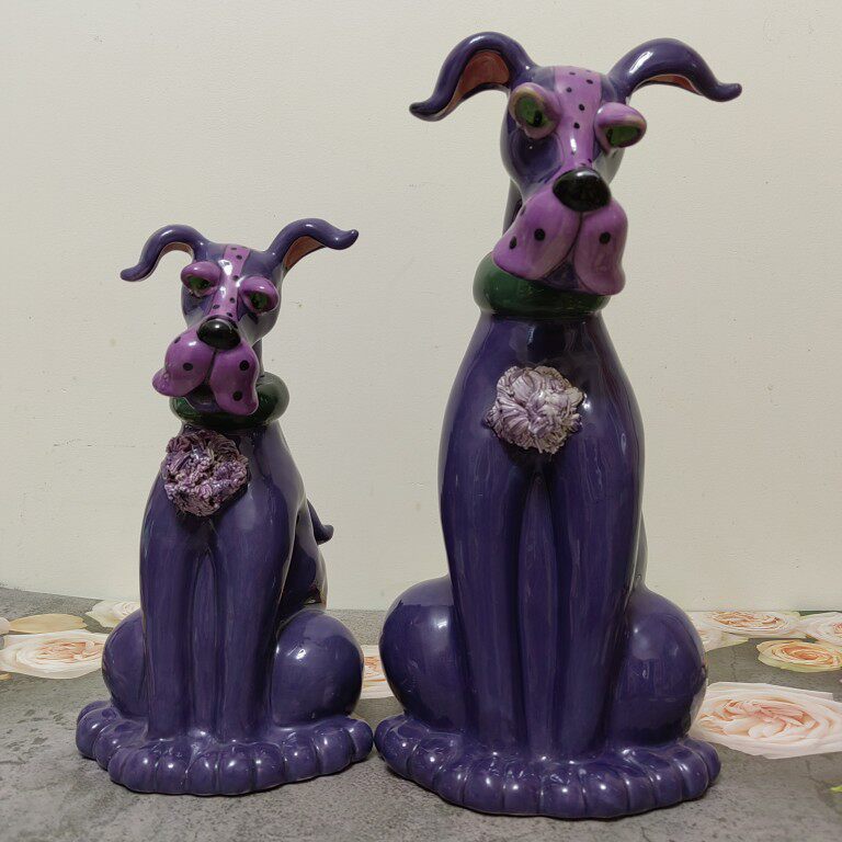 布鲁瓷blue sky手绘陶瓷狗狗存钱罐大号紫皮狗水壶茶壶摆件储钱罐