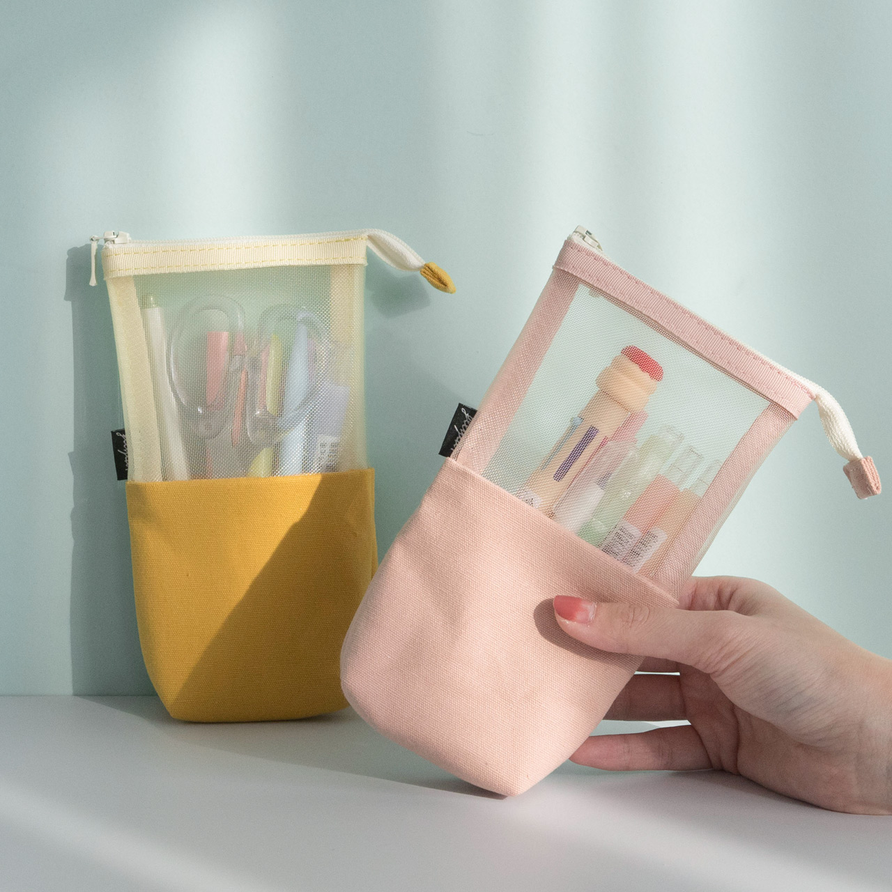 竖款网纱笔袋 少女可爱透明笔袋简约创意高中生考试文具盒小清新风格