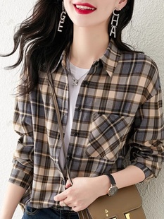 格子衬衫女士春秋季2024年新款韩版高端洋气上衣时尚小衫长袖衬衣