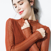 Black half turtleneck lace shirt women's long-sleeved Korean style slimming top 2021 autumn fashion new bottoming shirt