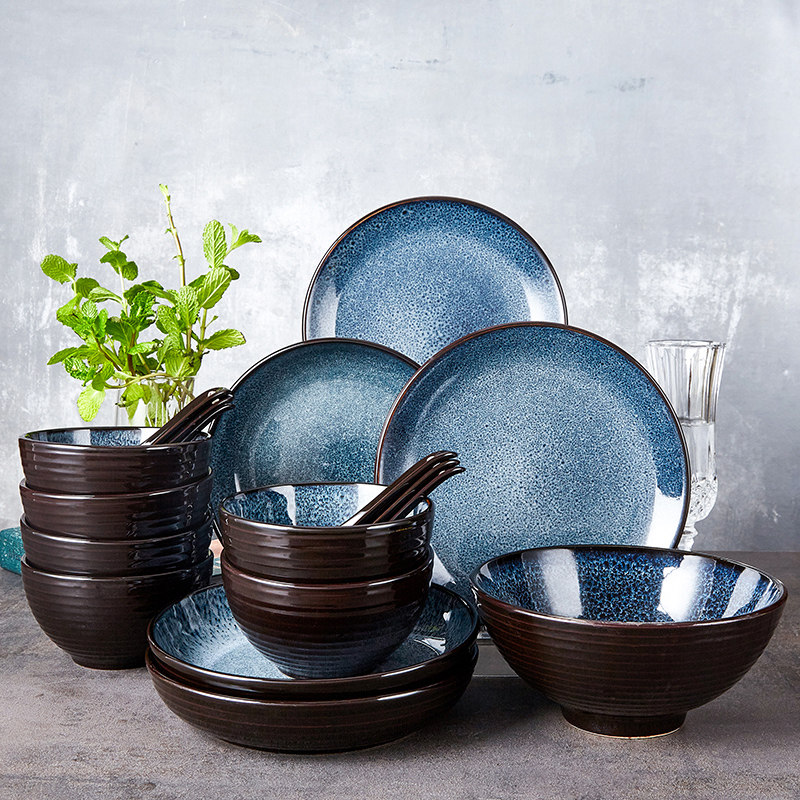 玉泉家居旗舰店-玉泉中式田园餐具套装碗碟碗盘家用复古手绘陶瓷饭碗