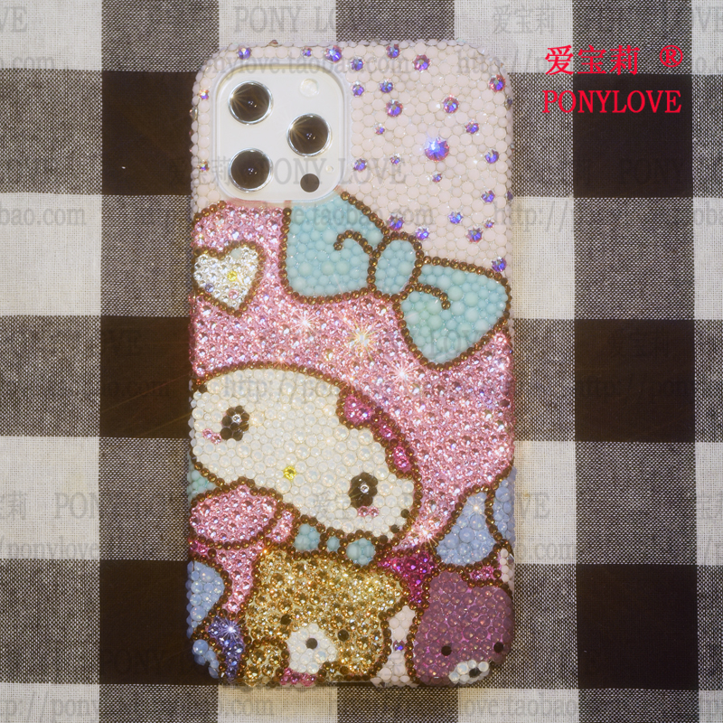 奥地利水钻13适用iphone14镶钻max苹果15手机壳pro定制hellokitty