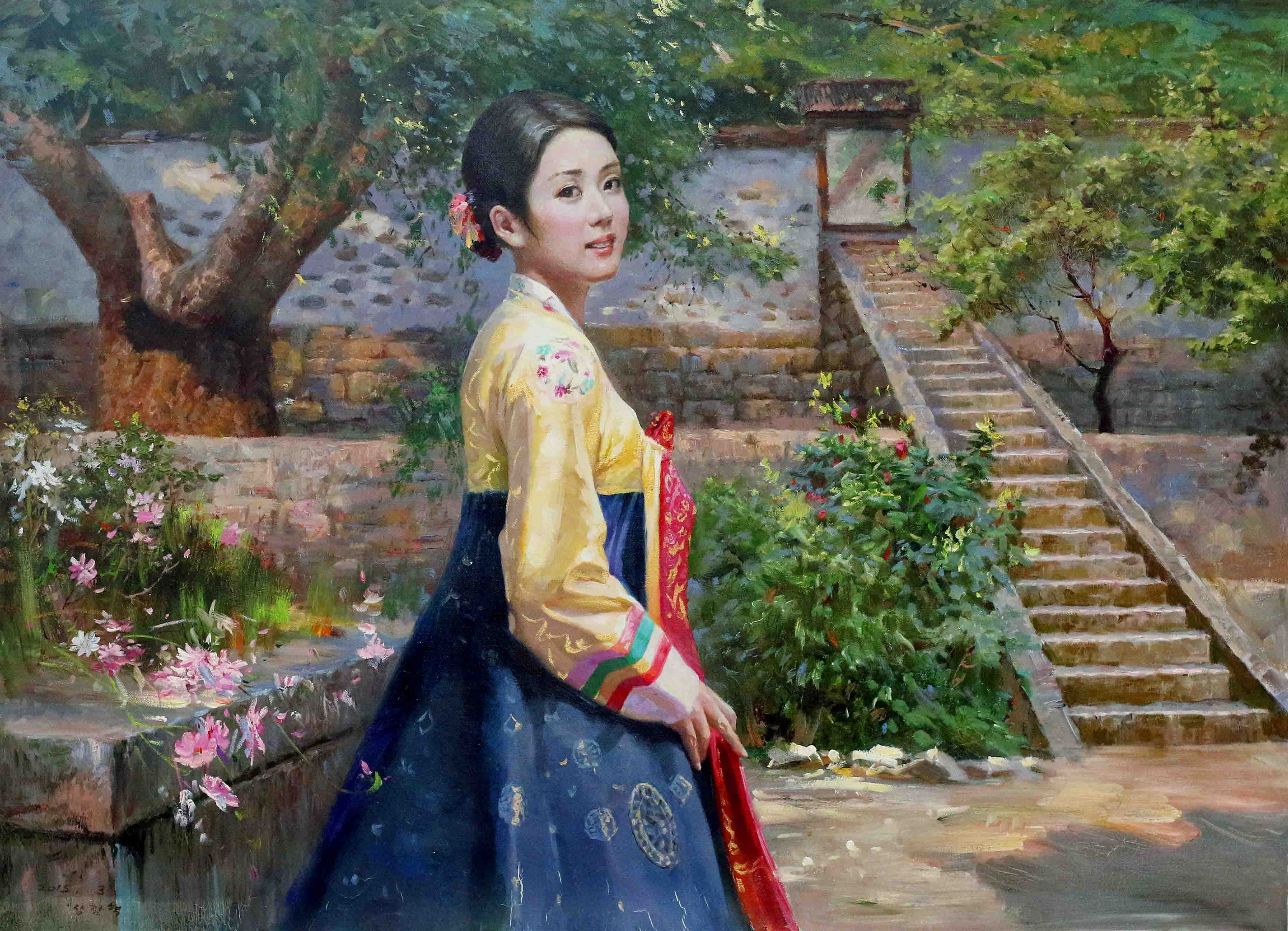 朝鲜画家少女图片